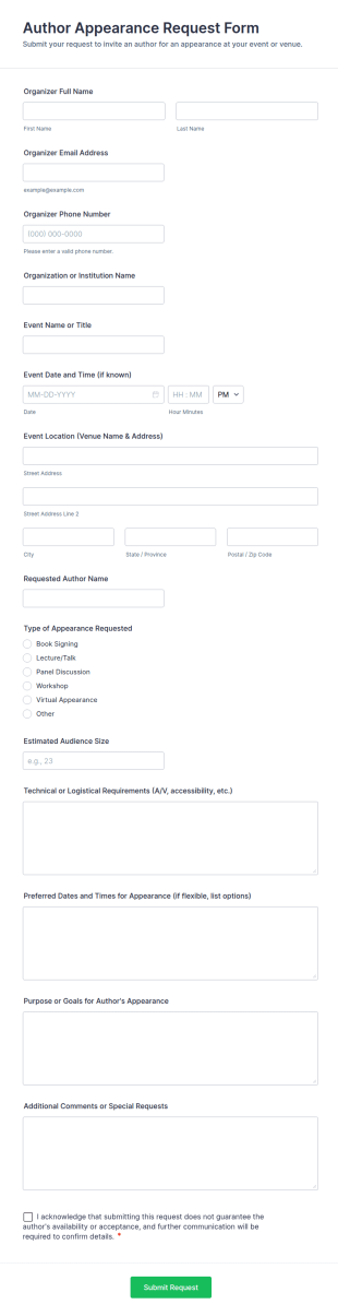Author Appearance Request Form Template