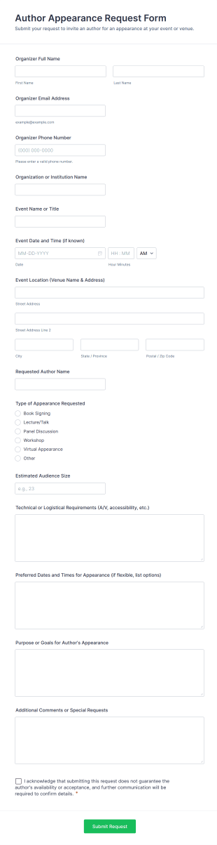 Author Appearance Request Form Template