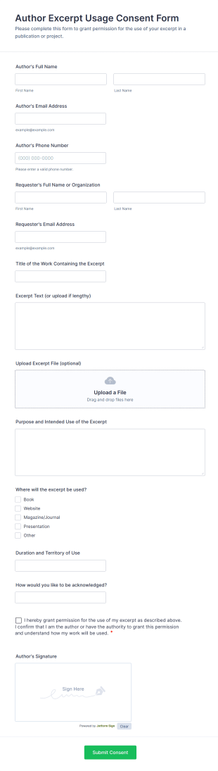 Author Excerpt Usage Consent Form Template