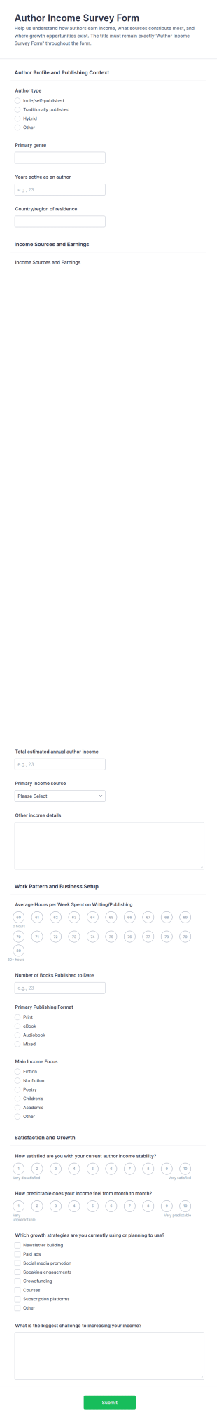 Author Income Survey Form Template