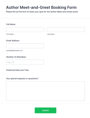 Author Meet And Greet Booking Form Template