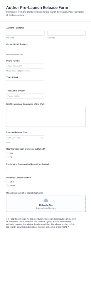 Author Pre Launch Release Form Template
