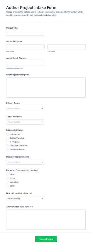 Author Project Intake Form Template