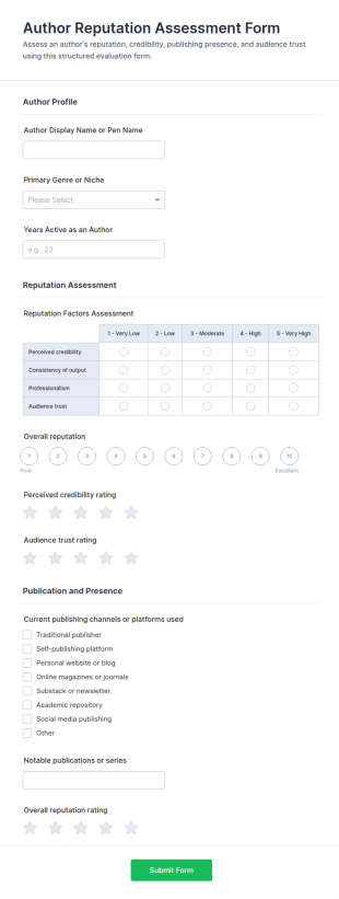 Author Reputation Assessment Form Template