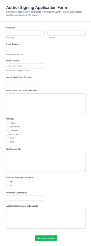 Author Signing Application Form Template