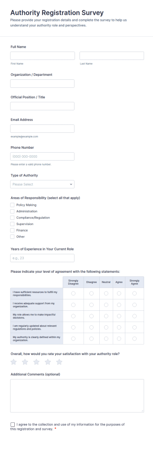 Authority Registration Survey Form Template