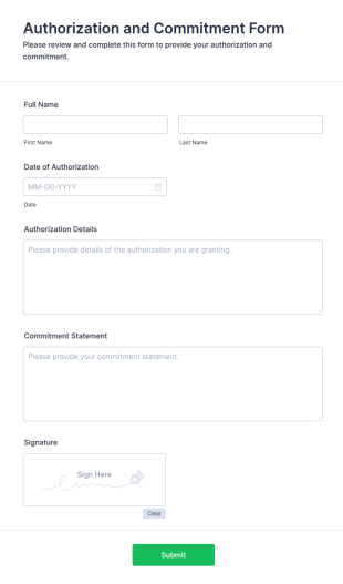 Authorization And Commitment Form Template