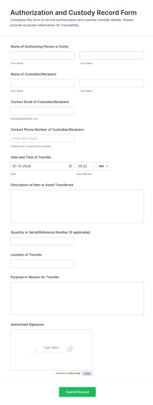 Authorization And Custody Record Form Template