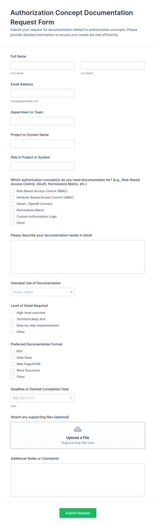 Authorization Concept Documentation Request Form Template