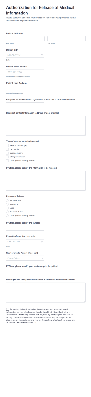Authorization For Release Of Medical Information Form Template