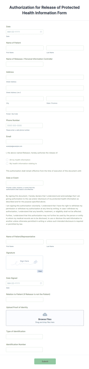 Authorization For Release Of Protected Health Information Form Template