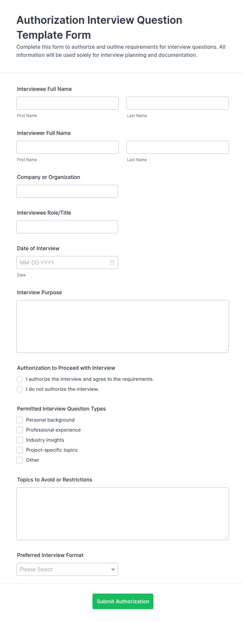 It Interview Form Authorization Interview Question Template Form | Jotform