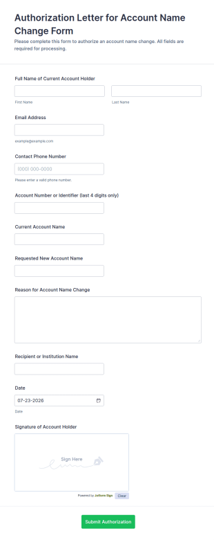 Authorization Letter For Account Name Change Form Template