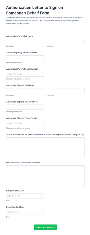 Authorization Letter To Sign On Someone’s Behalf Form Template