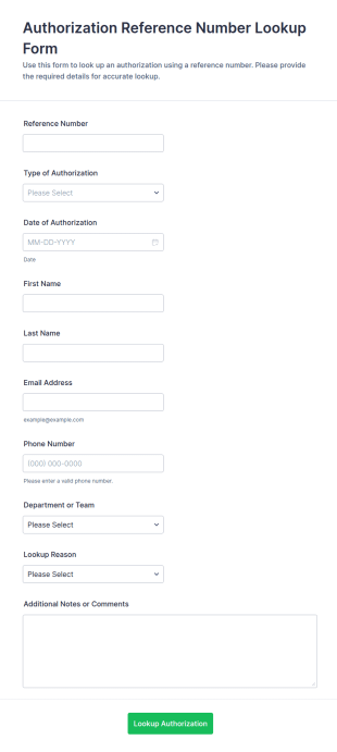 Authorization Reference Number Lookup Form Template