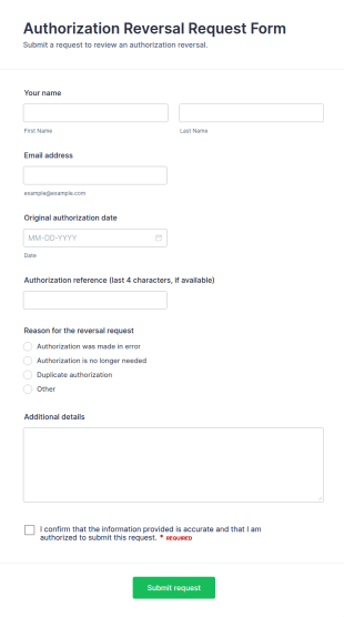 Authorization Reversal Request Form Template
