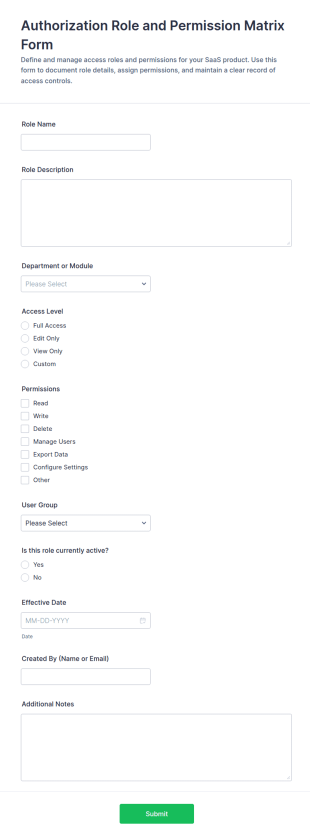 Authorization Role And Permission Matrix Form Template