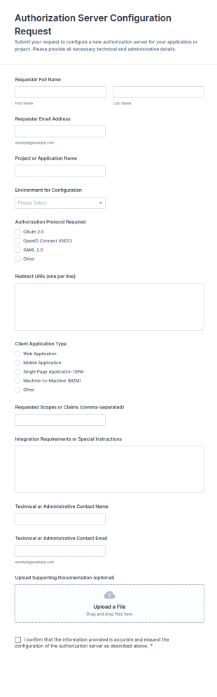 Authorization Server Configuration Request Form Template