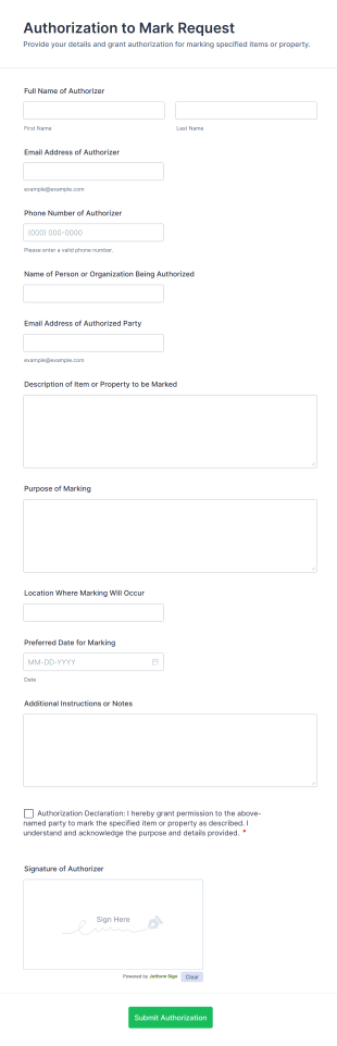 Authorization To Mark Request Form Template
