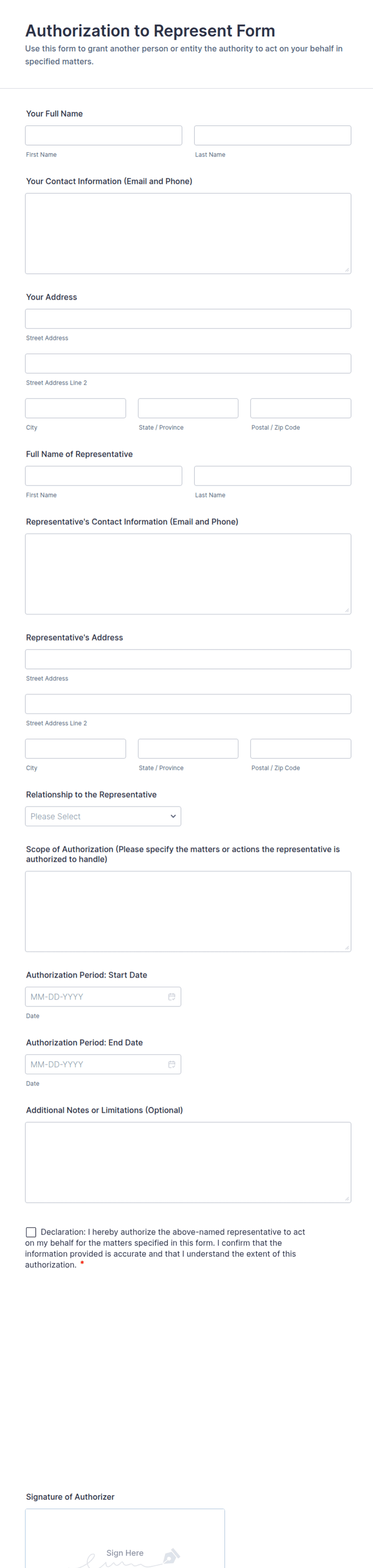 Deputize Form Authorization to Represent Form Template | Jotform