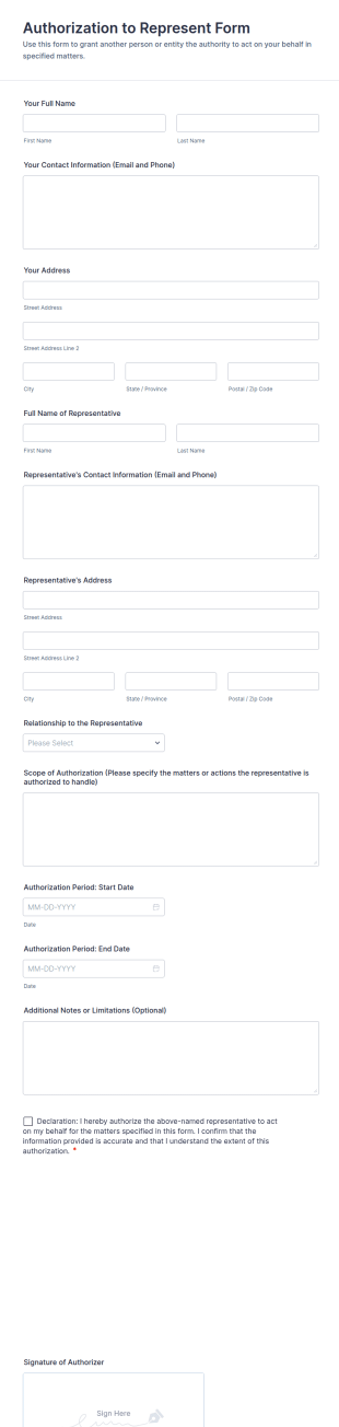 Authorization To Represent Form Template