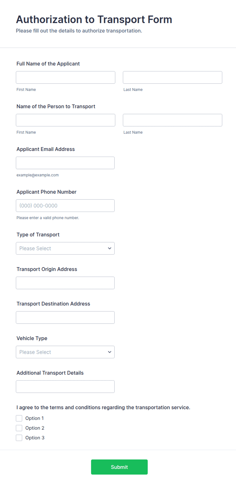 Authorization to Transport Form Template | Jotform