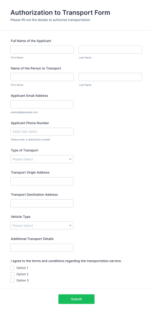 Authorization To Transport Form Template