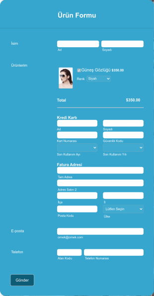 Authorize.Net Ürün Form Şablonu