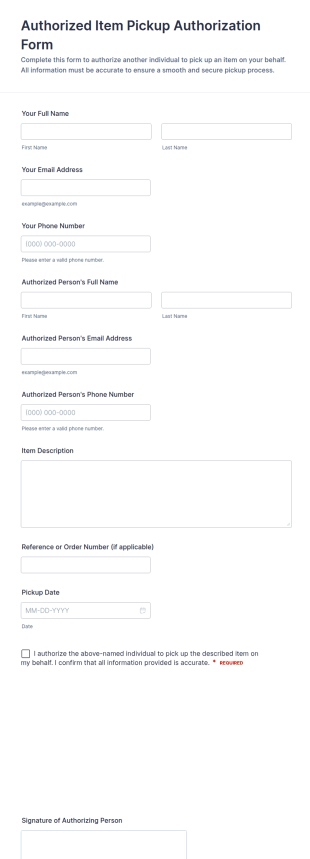 Authorized Item Pickup Authorization Form Template