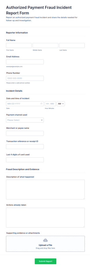 Authorized Payment Fraud Incident Report Form Template