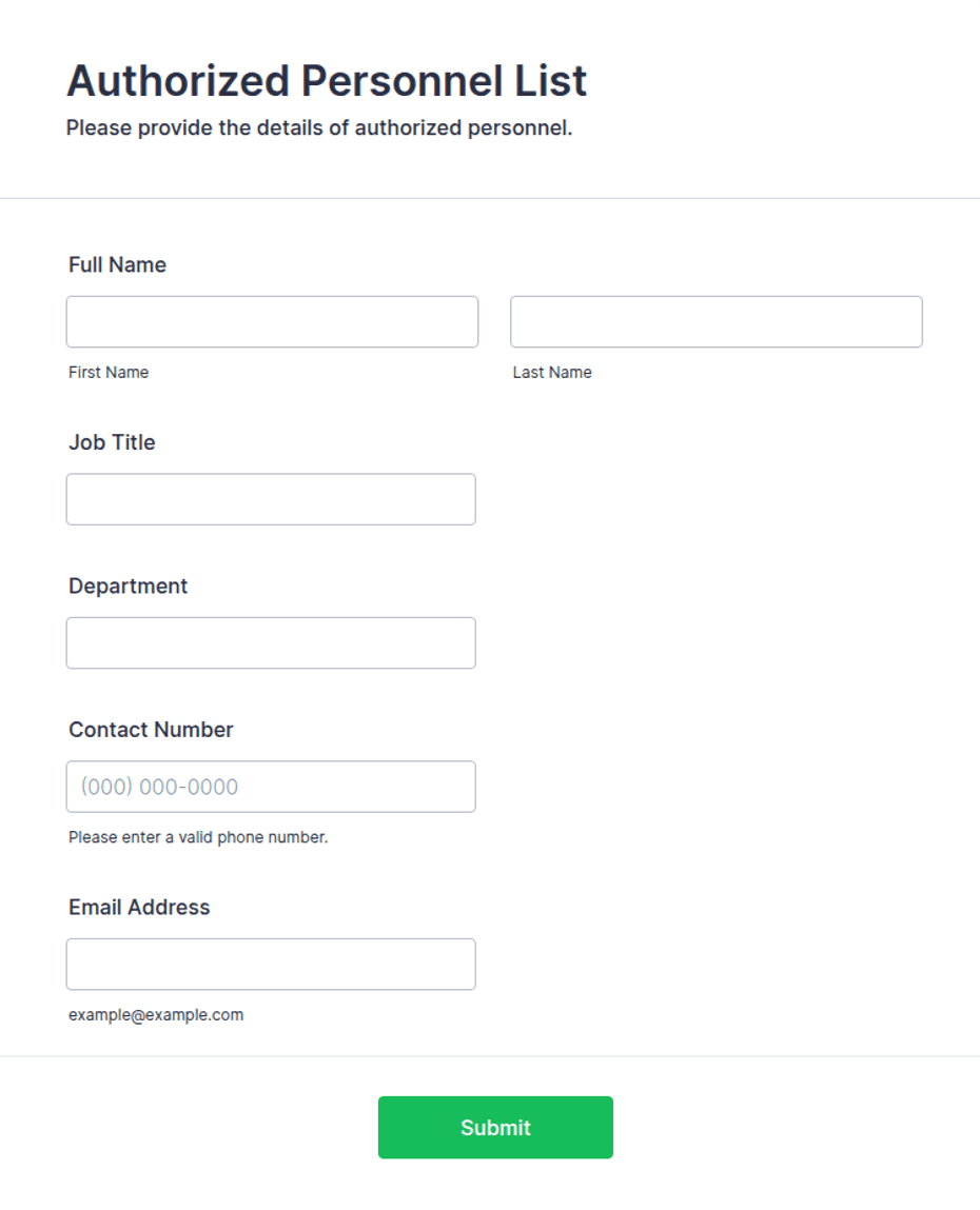 Userlist Form Authorized Personnel List Form Template | Jotform
