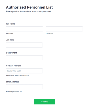 Authorized Personnel List Form Template