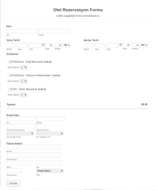 Authorize.Net Otel Rezervasyon Form Template