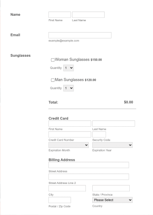 Authorize.Net Product Order Form Template