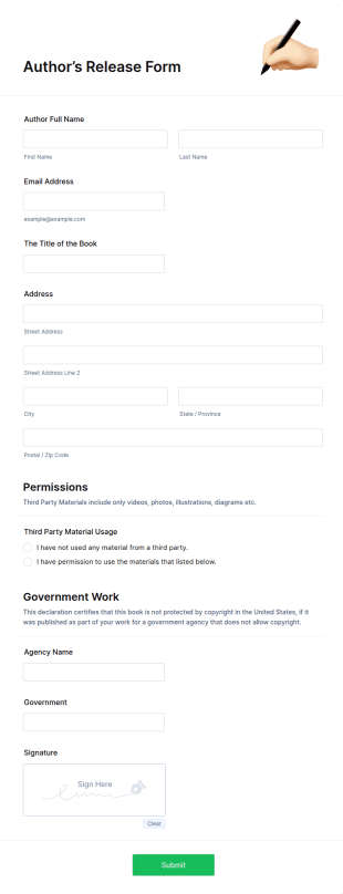 Author’s Release Form Template