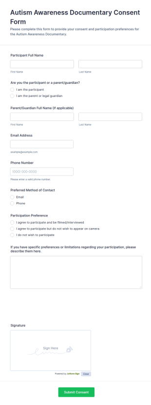 Autism Awareness Documentary Consent Form Template