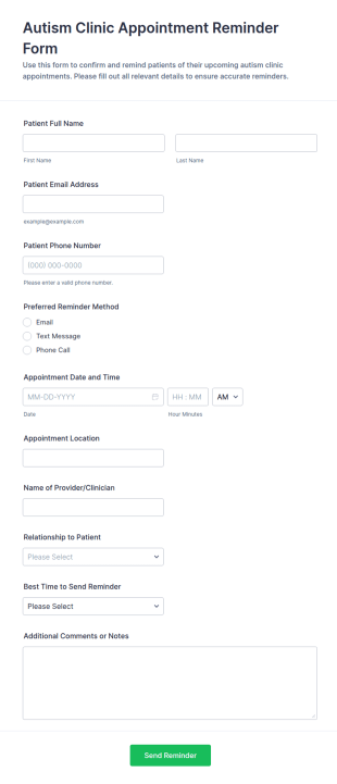 Autism Clinic Appointment Reminder Form Template