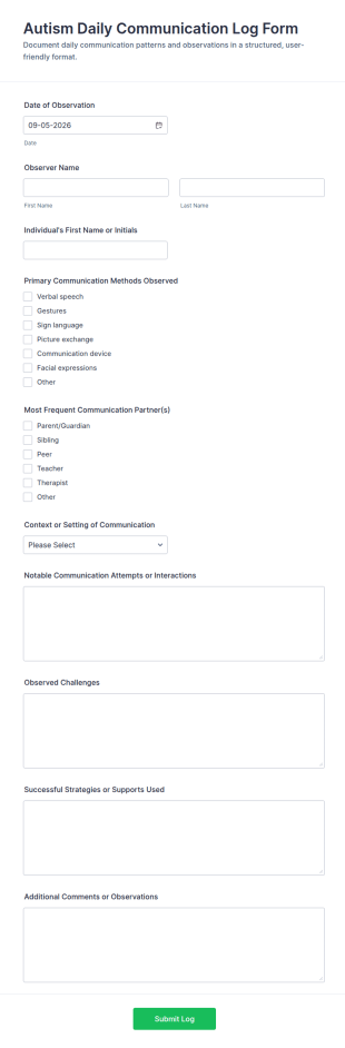 Autism Daily Communication Log Form Template