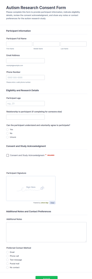 Autism Research Consent Form Template