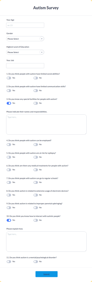 Autism Survey Form Template