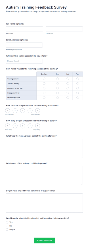 Autism Training Feedback Survey Form Template