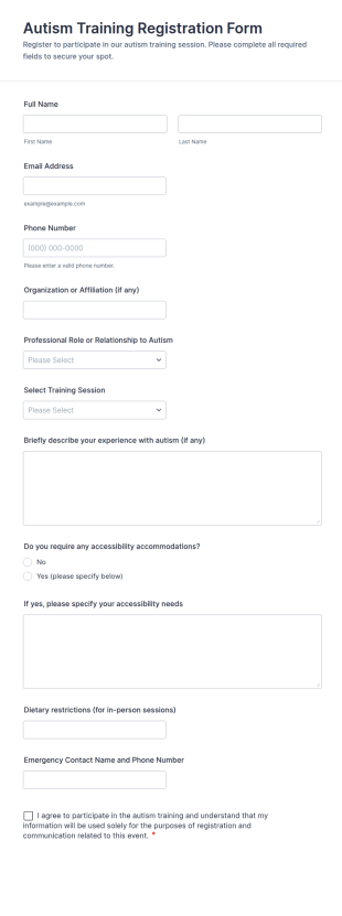 Autism Training Registration Form Template