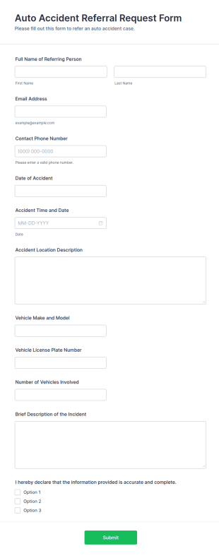 Auto Accident Referral Request Form Template