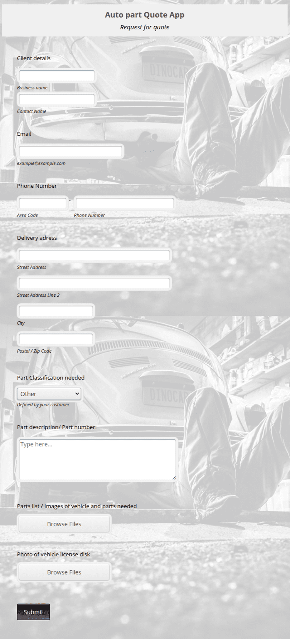 Auto Body Part Quote Request Form Template | Jotform