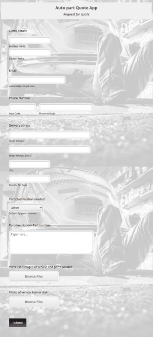 Auto Body Part Quote Request Form Template