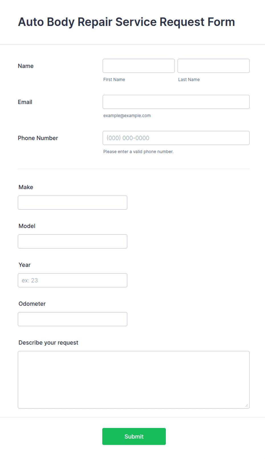 Auto Body Repair Service Request Form Template | Jotform