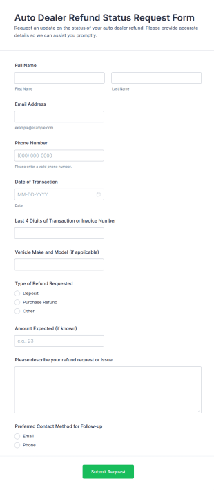 Auto Dealer Refund Status Request Form Template