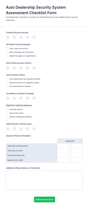 Auto Dealership Security System Assessment Form Template
