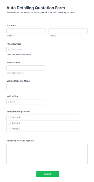 Auto Detailing Quotation Form Template