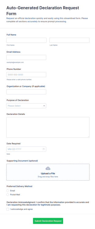 Auto Generated Declaration Request Form Template